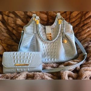 Brahmin Melbourne Sky Celia Satchel Bag with matching Checkbook and Wallet